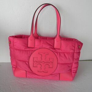TORY BURCH ELLA PINK NYLON PUFFER QUILTED TOTE